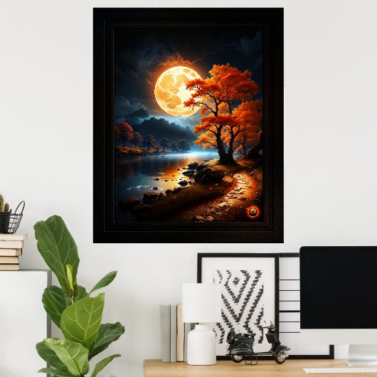 Xzendor7によるオレンジ色の月の魅惑の領域 ポスター (ホームオフィス)