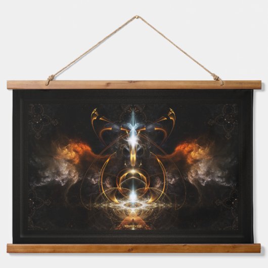 Xzendor7によるファイアフラクタルアートの翼 吊り下げ型タペストリー (正面)