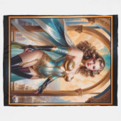 Xzendor7による豪華な金とターコイズの装いの女性 フリースブランケット (正面(横))