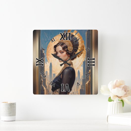 Xzendor7による黄金のアールデコによる美しい スクエア壁時計 (ホーム)