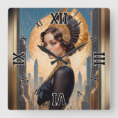 Xzendor7による黄金のアールデコによる美しい スクエア壁時計 (正面)