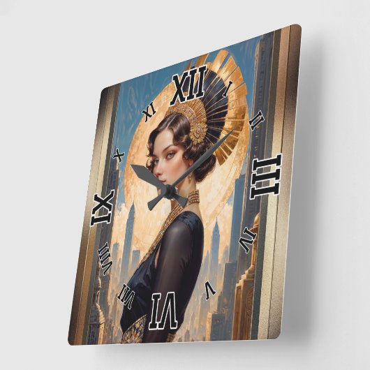 Xzendor7による黄金のアールデコによる美しい スクエア壁時計 (傾斜)