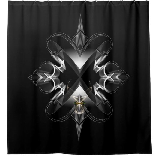 Xzendor7による黒のアクセンアブルのエンブレム シャワーカーテン (正面)