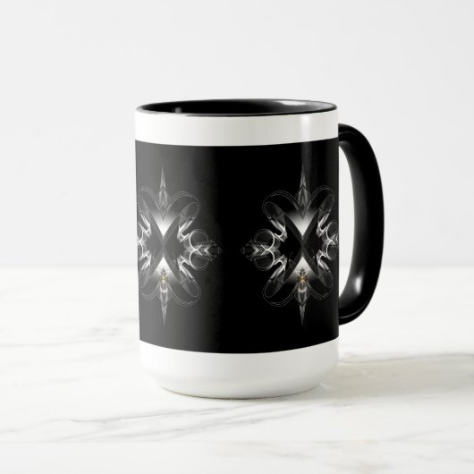 Xzendor7による黒のアクセンアブルのエンブレム マグカップ (正面右)