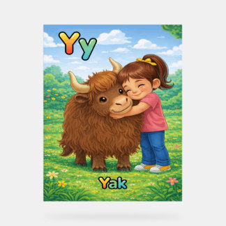 Yのアルファベットポスター - Yはヤクのイラスト アクリルサイン