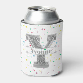 Yイニシャルパーソナライズされたシルバーモノグラムあなたのお名前 缶クーラー
