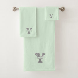 Yイニシャルパーソナライズされたシルバーモノグラムあなたの名前B バスタオルセット