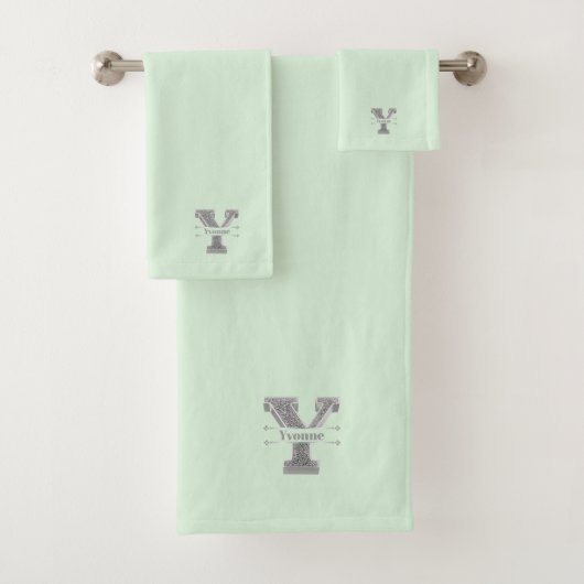 Yイニシャルパーソナライズされたシルバーモノグラムあなたの名前B バスタオルセット (インサイチュ)