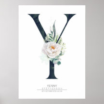 Yイニシャル モノグラム 白い花とグリーン