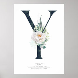 Yイニシャル モノグラム 白い花とグリーン ポスター