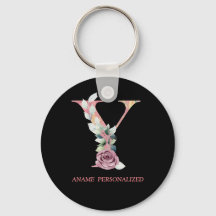 Yフローラモノグラム名文字ピンクアゲートキーチェーン