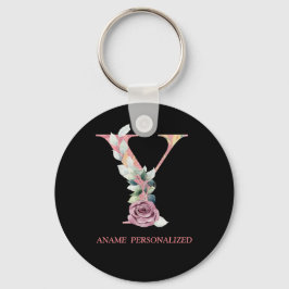 Yフローラモノグラム名文字ピンクアゲートキーチェーン キーホルダー