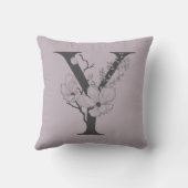 Yボホエレガントフローラモノグラムイニシャル薄紫グレイ クッション (裏面)