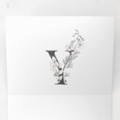 'Y'モノグラム美しいスケッチフローラ結婚ズ 三つ折り招待状 (内部最初)