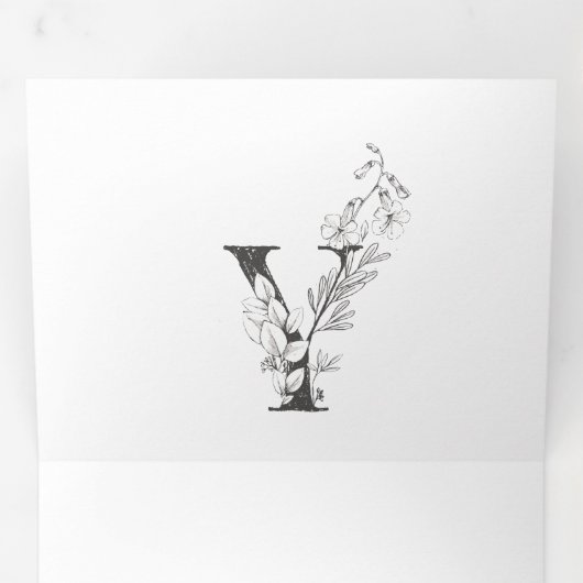 'Y'モノグラム美しいスケッチフローラ結婚ズ 三つ折り招待状 (内部最初)