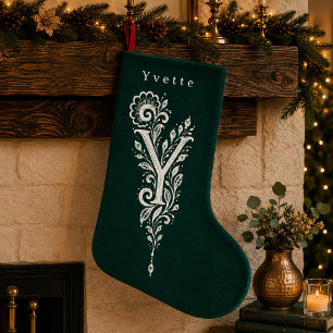 Y字型の植物モノグラムのオーダーメイドクリスマス用ストッキング スモールクリスマスストッキング