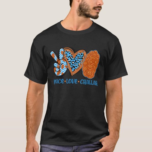 Y0Qn Peace Love Challah Leopard Hanukkah Menorah J Tシャツ (正面)