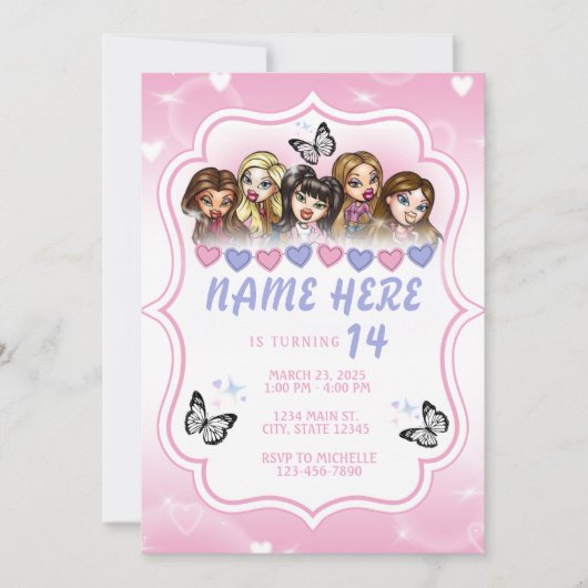 Y2Kエアブラシ ドール バースデー インビテーション | Bratz (正面)