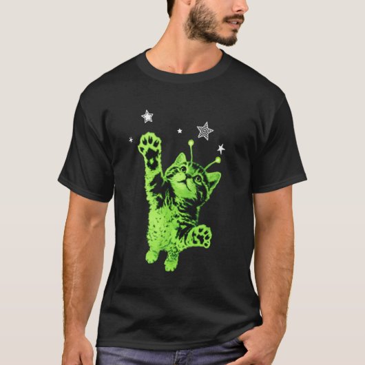 Y2Kエイリアンキャットジャンピングスターズ Tシャツ (正面)