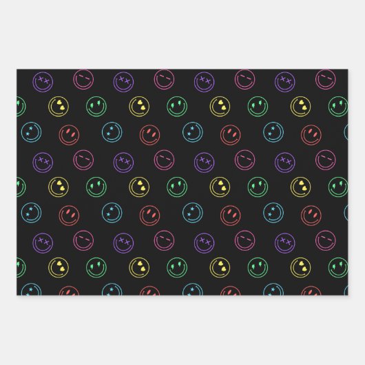 Y2Kエステ名門私立校風のティックスマイル顔 ラッピングペーパーシート (正面)