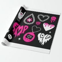 Y2kグラマールピンクと黒の要素セット。蝶