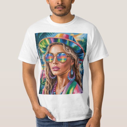 Y2KグリッチエステティックTee – ネオンレトロサイバーパンクビブ Tシャツ (正面)