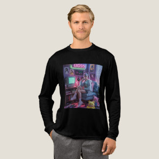 Y2Kゲーマーガールビジュアル - レトロテクノロジーとネオンの部屋の雰囲気 トライブレンドTシャツ