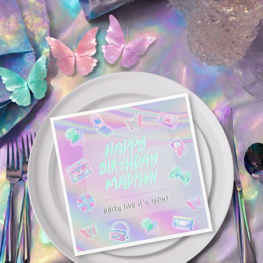 Y2Kパーティー虹色レインボーハッピーバースデー名 スタンダードランチョンナプキン