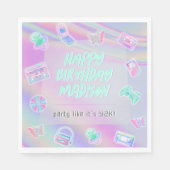 Y2Kパーティー虹色レインボーハッピーバースデー名 スタンダードランチョンナプキン (正面)