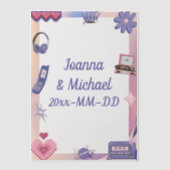 Y2Kピンクパープル2000sレトロテックギークラブズ結婚ズ ベラム紙招待状 (正面)