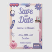 Y2Kピンクパープル2000sレトロテックギークラブズ結婚ズ ベラム紙招待状 (正面)