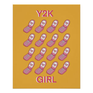 Y2Kフリップフォンハートパターン ポスター
