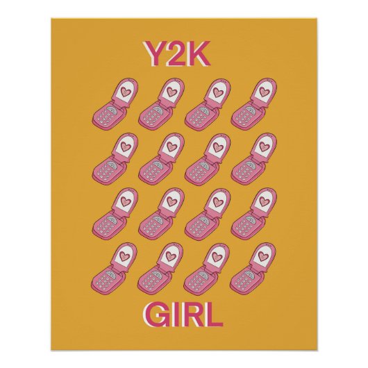 Y2Kフリップフォンハートパターン ポスター (正面)