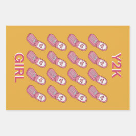 Y2Kフリップフォンハートパターン ラッピングペーパーシート