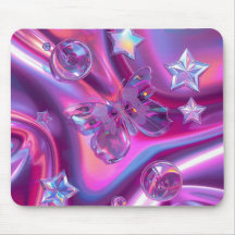 Y2Kホログラフィックグラデーションマウスパッド | Chrome Stars