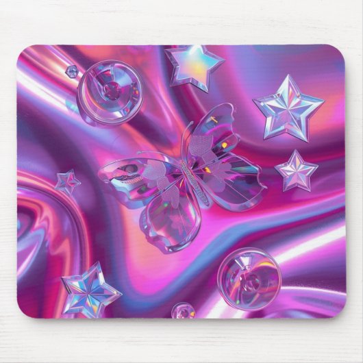 Y2Kホログラフィックグラデーションマウスパッド | Chrome Stars マウスパッド (正面)