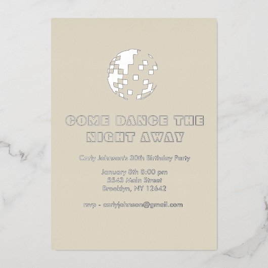 Y2Kメタリックシルバーディスコボール30th誕生日パーティー 箔招待状 (正面)
