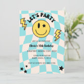Y2K名門私立校風のレトロブルーパーティー誕生日招待状 招待状 (スタンド正面)