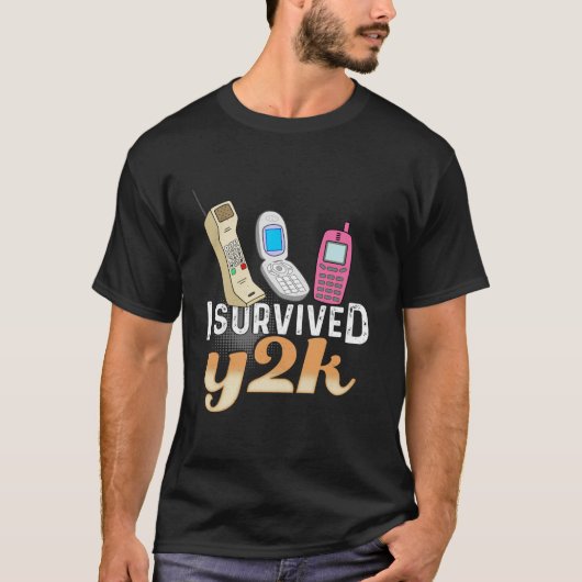Y2K問題を乗り越えた ビンテージ携帯電話 楽しいギフト Tシャツ (正面)