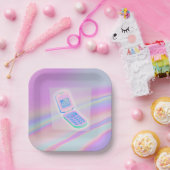 Y2K携帯電話文字虹色ハッピーバースデー名 ペーパープレート (パーティー)