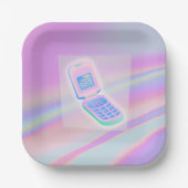 Y2K携帯電話文字虹色ハッピーバースデー名 ペーパープレート (正面)