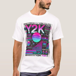 Y2K美学レトロテック男性のTシャツ – Neon Glit Tシャツ