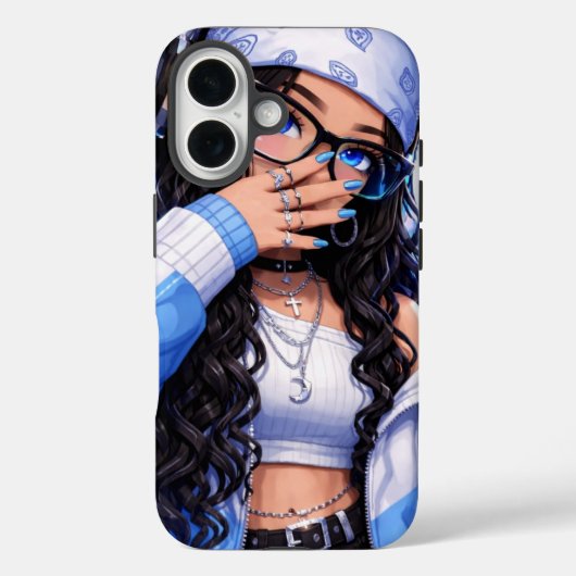 Y2K風かわいいアニメ女子ブルー系デザイン Case-Mate iPhoneケース (裏面)