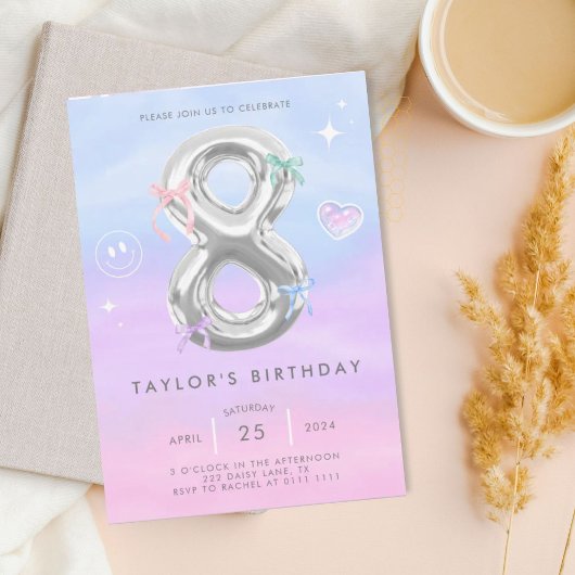 Y2K キュート 8歳の誕生日パーティー招待状 招待状