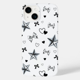 Y2K ダークコケット シルバースターリボンハート柄 Case-Mate iPhone 14ケース