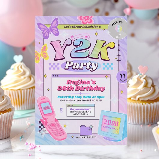 Y2K 2000のテーマ誕生日パーティーへの招待 招待状