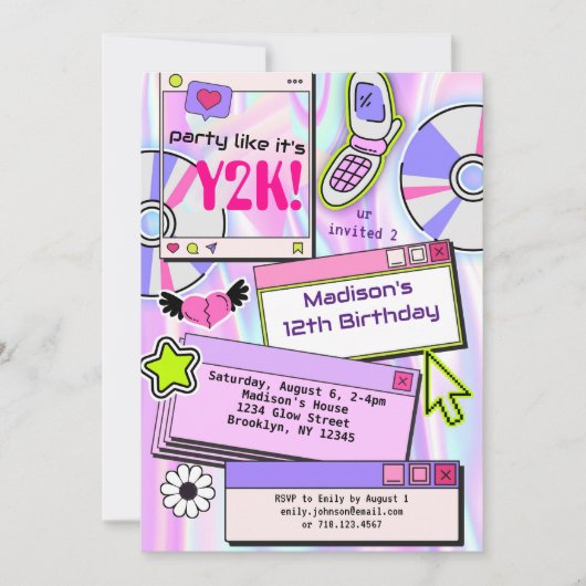 Y2K 2000のテーマ誕生日パーティー 招待状 (正面)