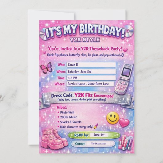 Y2K 2000年代 誕生日パーティー招待状 招待状 (正面)