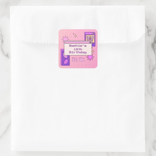 Y2K 2000s Retro Computer Interface Birthday Party スクエアシール (バッグ)