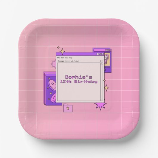 Y2K 2000s Retro Computer Interface Birthday Party ペーパープレート (正面)